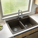 Karran USA - Karran Drop-In Quartz 34" 1-Hole 50/50 Double Bowl Kitchen Sink, Brown - Karran QT-720 double bowl stylish curved rear bowl walls and gently curved side walls gives this modern design a unique and appealing aesthetic. Its quartz composite material gives it outstanding durability and will provide years of trouble-free use. This 34-inch easy to install top mount/drop-in design is available in a selection of 6 rich color options to compliment any decor. Let this 50/50 double bowl quartz kitchen sink help you in the day-to-day kitchen tasks.