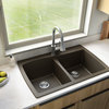 Karran Drop-In Quartz 34" 1-Hole 50/50 Double Bowl Kitchen Sink, Brown