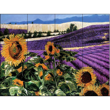 Tile Mural, Sunflowers & Lavender by Malenda Trick