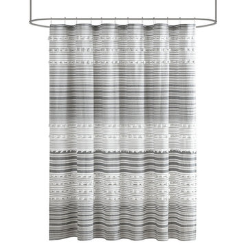 Urban Habitat Calum Pom Pom Stripe Shower Curtain, Black/Grey