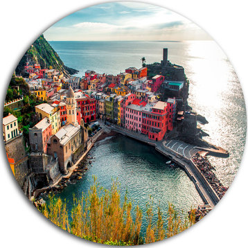 Vernazza Bay Aerial View, Seascape Disc Metal Wall Art, 23"
