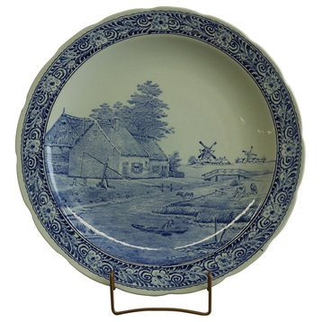 Consigned Vintage Plate Boch Royal Sphinx Signed Sonneville Blue Delft Canal