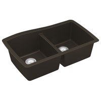 Karran Undermount Quartz 33" 50/50 Double Bowl Kitchen Sink, Brown
