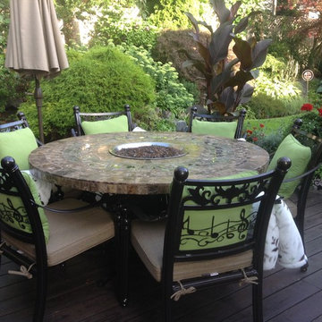 5' Round Wine and Music Themed Table Group w/ Fire Pit, Ice Bucket and Umbrella