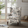 Floral Wingback Armchair with Turned Legs, Green