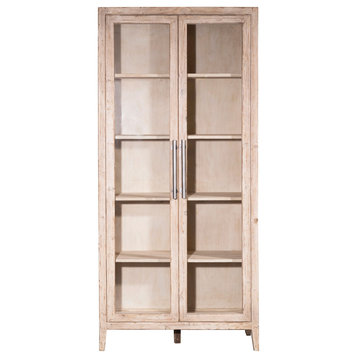 Basel 93" High Reclaimed Pine and Glass 2-Door Cabinet