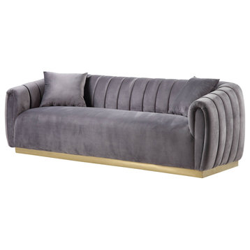 ACME Elchanon Tufted Velvet Upholstery Sofa with Metal Base in Gray and Gold