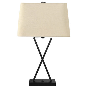 Lighting, 25"H, Table Lamp, Usb Port Included, Black Metal, Beige Shade