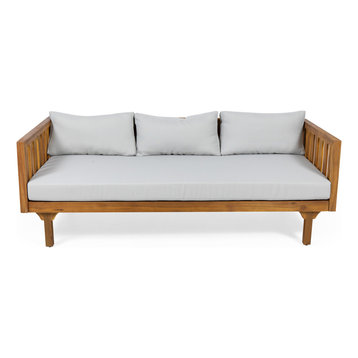 Bordeaux Outdoor 3 Seater Acacia Wood Daybed, Light Grey + Teak