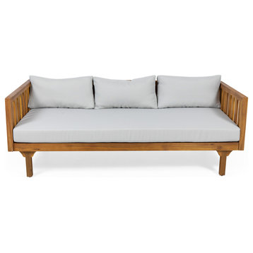 Bordeaux Outdoor 3 Seater Acacia Wood Daybed, Light Grey + Teak