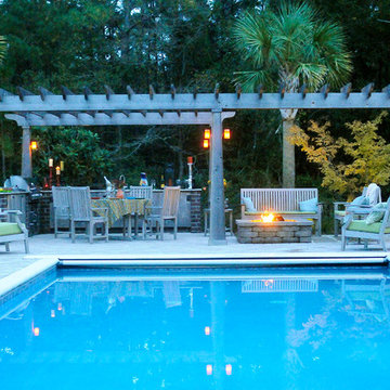 Outdoor Living - Outdoor Kitchen, Pool, Fire Pit and Arbor