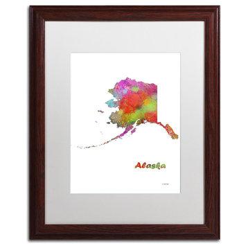 Marlene Watson 'Alaska State Map-1' Framed Art, Wood Frame, 16"x20", White Matte