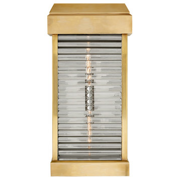 Dunmore Large Curved Glass Louver Sconce in Antique-Burnished Brass with Clear G