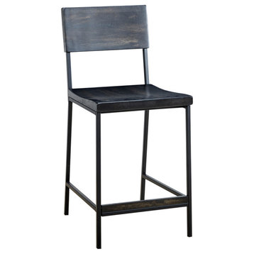 INK+IVY Tacoma Modern Industrial Wood Counter Stool, Black, Counter Stool