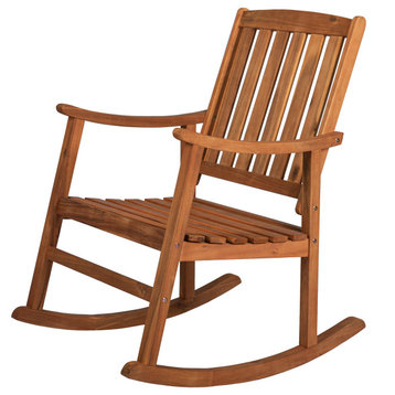 Penny Classic Slat-Back Acacia Wood Patio Outdoor Rocking Chair, Teak, Set of 2