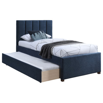 Harper Linen Textured Fabric Twin Trundle Bed, Navy