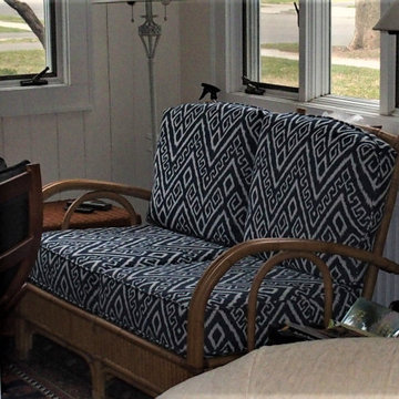 Reupholstered bamboo love seat