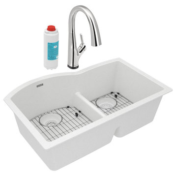 Quartz Classic 33" Undermount Sink Kit With Filtered Faucet, White