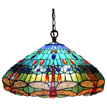 SCARLET Tiffany-style 3 Light Dragonfly Hanging Pendant Lamp 24 Shade
