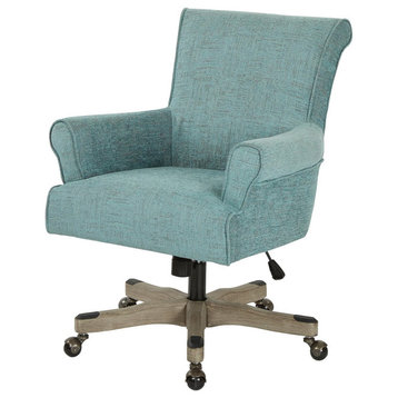 Swiveling Office Chair, Cushioned Seat With Scroll Back & Rolled Arms, Turquoise