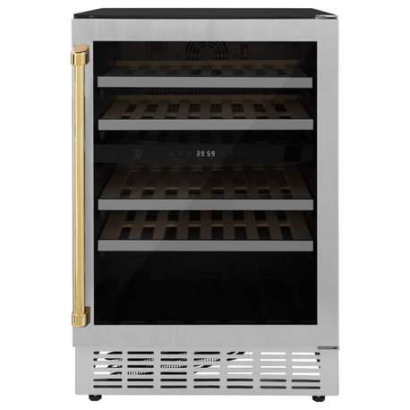 ZLINE 24 In. Wine Cooler, Stainless Steel With Gold, RWVZ-UD-24-G