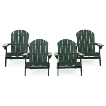 Cartagena Outdoor Acacia Wood Folding Adirondack Chair, Set of 4, Dark Green