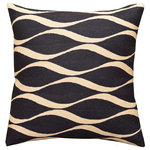 Kashmir Designs - Contemporary Waves Slate Gray I Decorative Pillow Cover Handmade Wool 18x18" - Kashmir is proud to bring together the modern abstract vector design pillow collection, hand embroidered by the finest artisans of Kashmir, into the living spaces of patrons and connoisseurs’ all around the world. These unique, seamless and modern pillows would bring together the artistic elements of any room, creating a harmonious design and perfect air of sophistication.