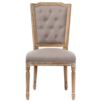 Estelle Weathered Oak Button-tufted Upholstered Dining Chair, Beige