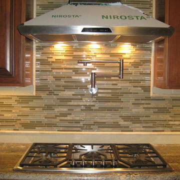 New Mosaic Tile Backsplash with Pot Filler Faucet and Venthood