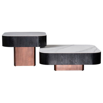 Styles Ceramic Top 2-Piece Coffee Table Set, Bronze/Black/White
