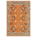 Bareens Designer Rugs - Bohemien Ziegler Elizabet Orange Blue Hand-Knotted Wool Rug - 8'8'' x 12'2'' - Enhance the ambiance of your home with this magnificent Persian-influenced Turkish hand-knotted rug made by skilled artisans capable of creating the most exceptional vegetable dyes and hand-spun wool. This exquisite handmade rug is a one-of-a-kind Peshawar Kafkaz, otherwise identified as Chobi, Chobi Peshawar, Oushak, or Ziegler rug. These handmade rugs are crafted in Pakistan utilizing superior-quality wool imported from Australia, New Zealand, and Korea in two types of weaves: the Persian weave and the Mori weave. This rug is meticulously crafted by hand using the finest natural vegetable dyes extracted from local plants. The artisans use a blend of hand-spun local and fine merino wool, resulting in a rug with a compelling texture, higher lanolin content, and longer staple. The artisans occasionally incorporate natural or artificial silk into the pile to enhance specific motifs. The finished product is an awe-inspiring execution of flawless design and an understated palette that exudes elegance.