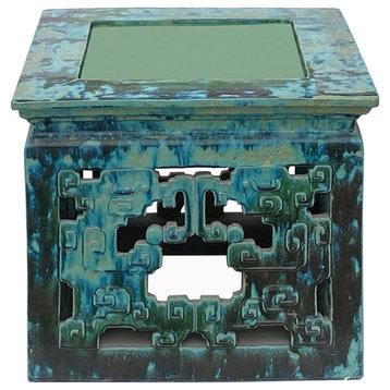 Vintage Chinese Turquoise Green Ru Yi Clay Large Square Garden Table Hcs7281