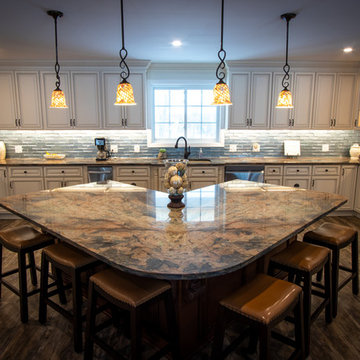 Great Room Kitchen with Massive Granite Island