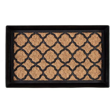 24.5"x14"x1.5" Black Metal Boot Tray With Trellis Coir and Rubber Insert