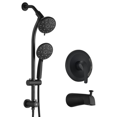 No-drill slide bar combination With 7-function hand shower, Matte Black，