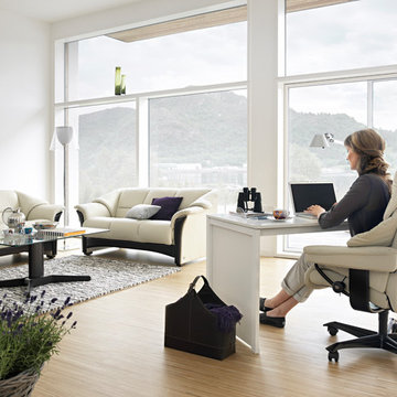 Contemporary Living Room and Home Office
