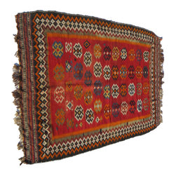 Vintage Orange Red Multi-Colored Flatweave Kilim Rug - SOLD - Rugs