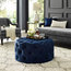 Sidney Round Cocktail Ottoman, Allover Tufted, Castered Legs, Velvet, Navy