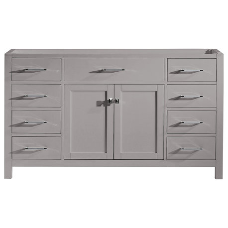 Caroline Bath Vanity, Gray, 60'', Single Sink, Base only