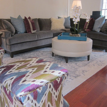 Family Room with bold pops of color