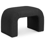 Meridian Furniture - Niagara Boucle Fabric Upholstered Bench, Black, 28" Wide - Amp up your modern space while enjoying an additional seat where it's needed with this elegantly crafted Niagara boucle fabric bench. Soft, sumptuous black boucle fabric covers this unusually shaped and eye-grabbing bench, giving a soft feel to the touch and adding to its comfort factor. This contemporary bench is perfect for positioning at the end of your bed for a look that wows, or use it in the entryway for a handy and convenient spot to sit while pulling on boots or taking off your shoes.