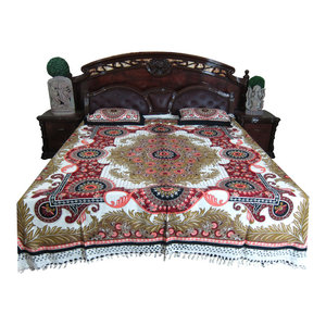 Mogul Interior - Mogul Bed Cover Indian Tapestry 100% Cotton Bedspread Queen Size - Authentic hand block printed, hand loomed cotton bedspreads.Variation and color runs are an inherent part of the hand crafting process.