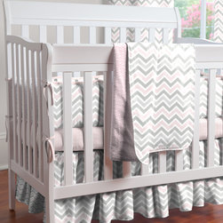 Pink and Gray Chevron Mini Crib Bedding - Baby Bedding