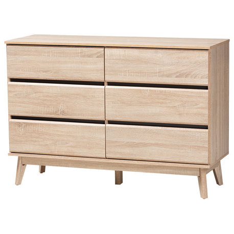 Miren Mid-Century Modern Light Oak and Dark Gray 5-Drawer Dresser