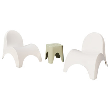 Angel Trumpet Patio Chairs and Table, White/Green