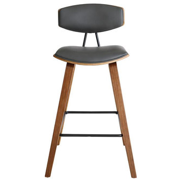 Armen Living Fox Modern Faux Leather Kitchen Barstool in Gray