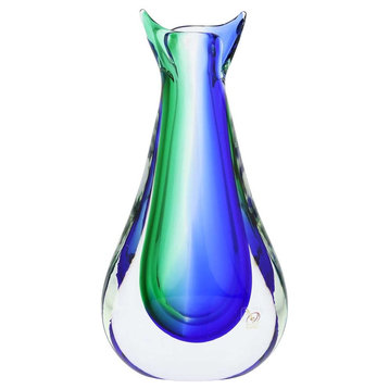 GlassOfVenice Murano Glass Sommerso Bud Vase - Green Blue