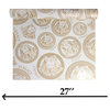 Medusa head Versace Off white gold metallic greek key circles textured Wallpaper, 27 Inc X 33 Ft Roll