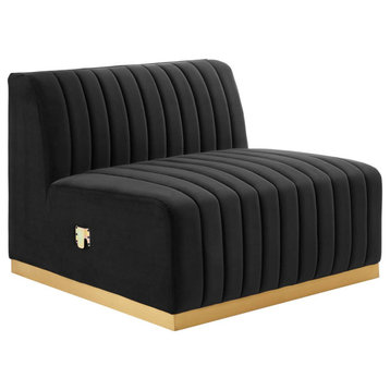 Conjure Channel Tufted Velvet Armless Chair, Gold Black