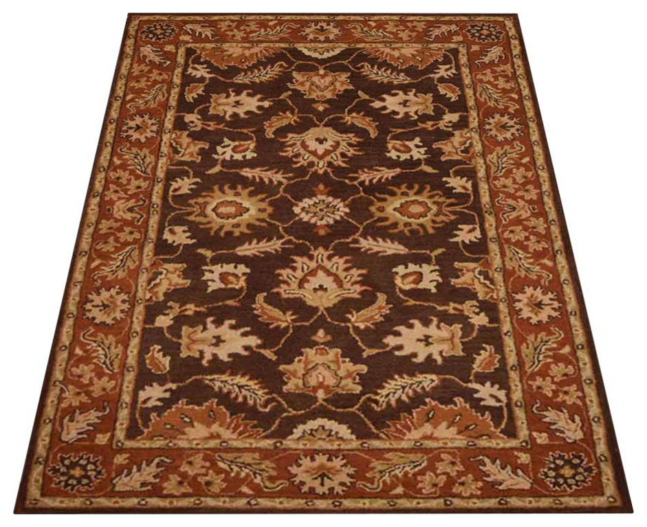 Hand Tufted Wool Area Rug Oriental Brown Rust, [Round] 8'x8 ...